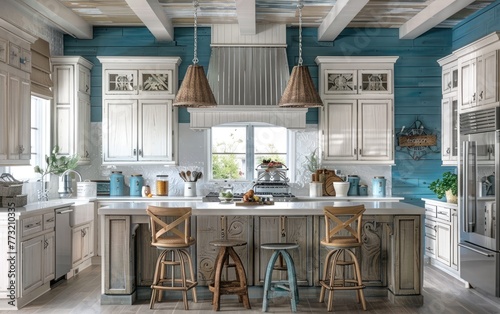 Enchanting Coastal Kitchen,A White-Inspired Oasis, White Delight, Embracing Coastal Kitchen Charms Generative Ai