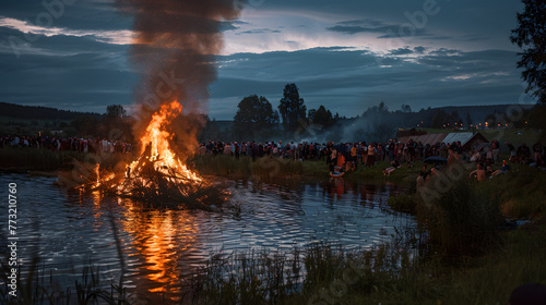 Célébration de la fête sacrée slave d'Ivana Kupala de la Saint-Jean : feux de joie, baignade et traditions culturelles photo
