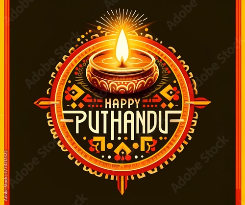 Happy puthandu card illustration.