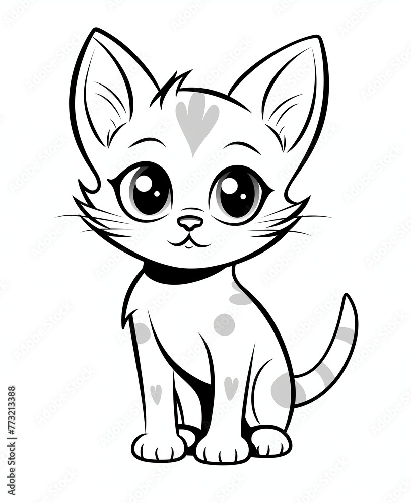 Isolated black outline cartoon sitting cat on white background. Curve lines. Page of coloring book. Isolated black outline cartoon sitting cat on white background. Curve lines. Page of coloring book.