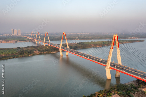 Aerial view of Nhat Tan bridge in Ha Noi, Vietnam. © VietDung