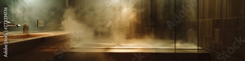 Abstract representation of danger in a bathroom, blurred shapes, and muted colors, conveying fear and mystery