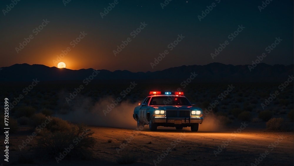 a police car cinematic shot , police car , night car , ai generated