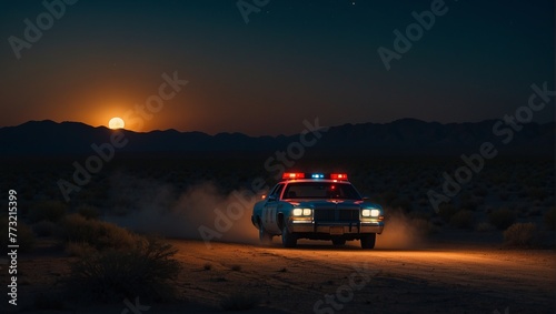 a police car cinematic shot , police car , night car , ai generated