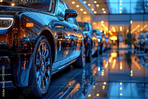 Luxury car dealership: Premium black limousines in showcase © Boris