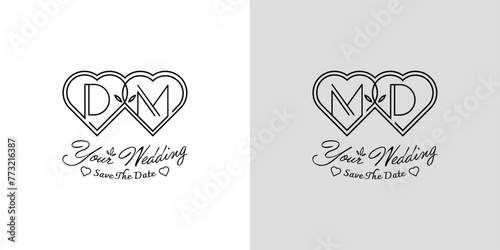 Letters DM and MD Wedding Love Logo, for couples with D and M initials