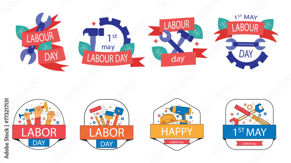 Set of labels labor day with different style budge. Labor day budge vector illustration
