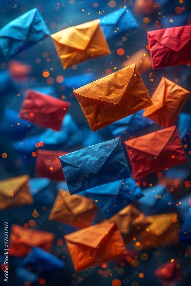 A set of colorful postal envelopes. Colored envelopes