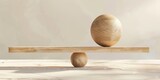 Abstract economy balance, wooden sphere supporting wealth and home