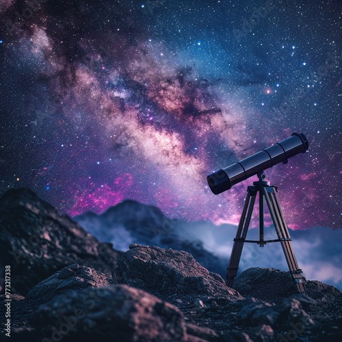 A telescope pointing towards the stars, symbolizing vision, exploration, and the pursuit of the unknown