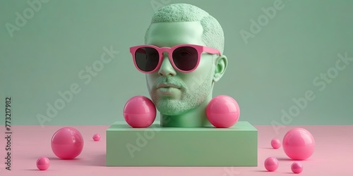 Head sculpture with eyeglasses
