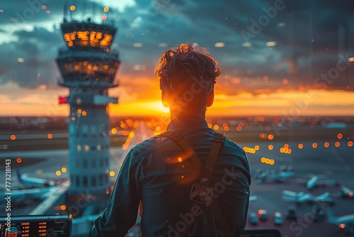 Air traffic controller in his tower