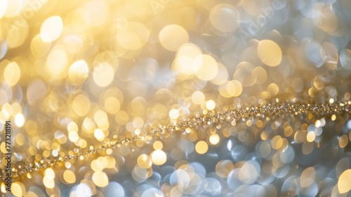 Glittering celebration background bokeh with glowing golden particles and sprinkles. New Year, anniversary, jubilee.