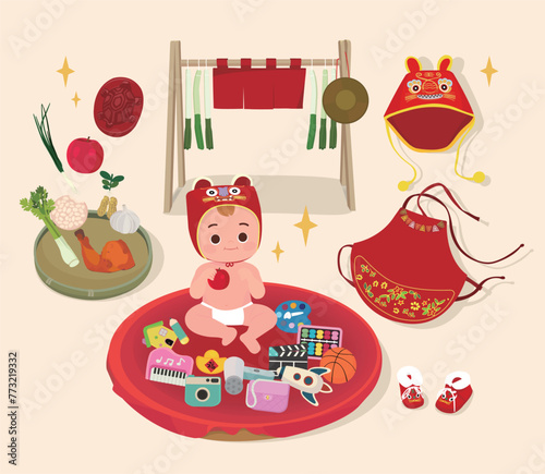 Chinese first birthday ceremy elements collection.