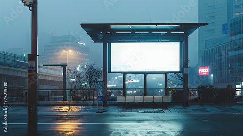 Publicité urbaine : panneau d'affichage blanc vierge à un arrêt de bus pour des concepts créatifs et des maquettes