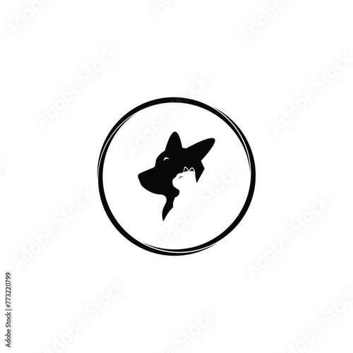 Circle cat and dog logo design . line art cat and dog animal logo