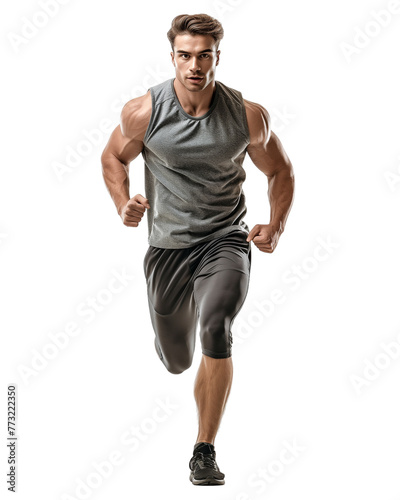 bodybuilder running isolated on transparent background
