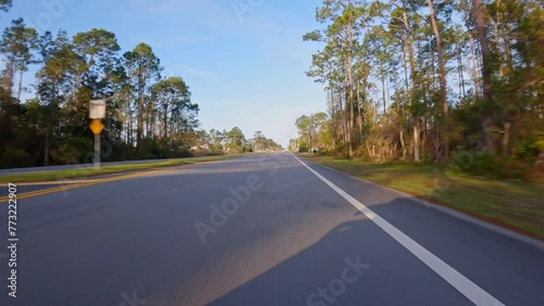 Drive plate - Driving from pine forest highway to small town