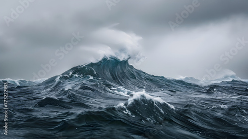 Majestueuse vague océanique : une démonstration fascinante de la puissance et de la beauté de la nature alors qu'une gigantesque vague s'écrase par une journée nuageuse