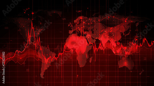 Red-hued digital background showcasing global finance analytics and stock market trends © Michael