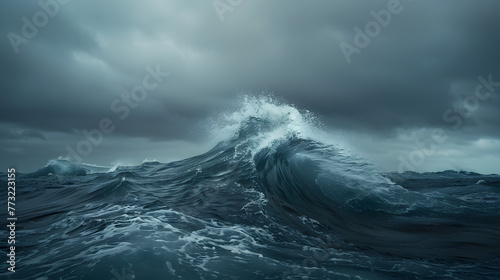 Majestueuse vague océanique : une démonstration fascinante de la puissance et de la beauté de la nature alors qu'une gigantesque vague s'écrase par une journée nuageuse photo