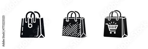 Set of Silhouette icon of Shopping bag vector illustration, isolated over on transparent white background © Mithun