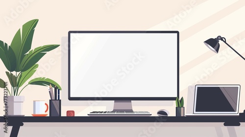 Illustration laptop computer Mockup, designed with empty monitor screen photo