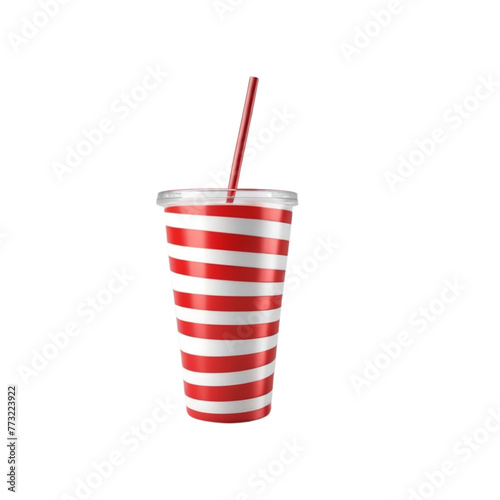Red striped red striped paper glass with drinking straw on Isolated transparent background png. generated with AI