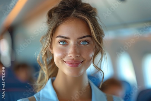 Beautiful female flight attendant smiling