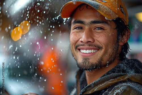 Smiling male hispanic worker in a car wash