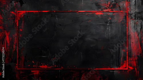 Fiery red strokes creating rectangular forms on rough black wall, red grunge frame backdrop on black background