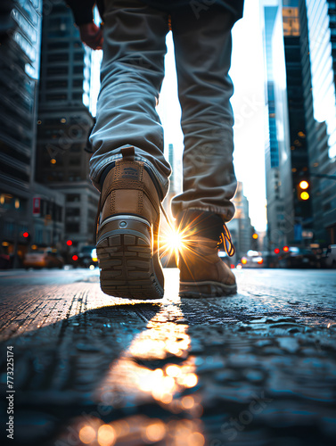 a person walking in boots