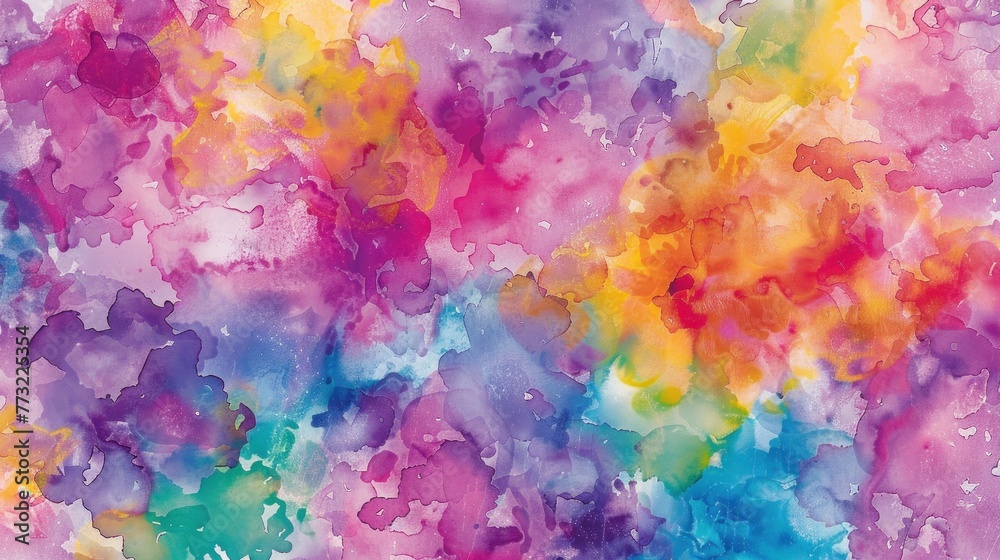 Colorful watercolor painting backdrop showing vibrant fusion of colors, ideal for artistic backgrounds and creative projects. Abstract art and texture.