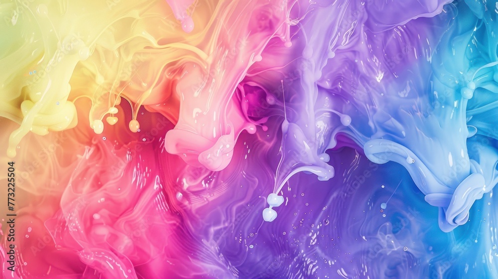 Vibrant rainbow colors mixing in liquid flow for artistic background. Abstract and creative expression through color gradients and dynamic swirls. Artistic background and design el