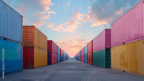 Wallpaper Mural Shipping Containers at Sunset in Cargo Port Torontodigital.ca