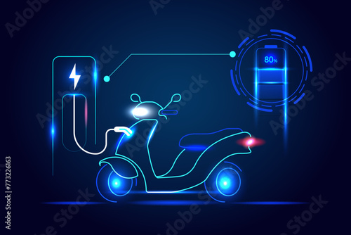 EV electric motorcycle charging station vector concept. Vector illustration.