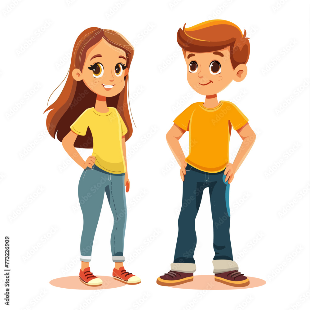 Fototapeta premium Boy and girl in casual clothes. Vector illustration in cartoon style.