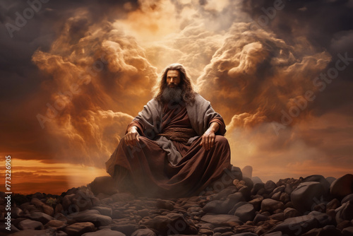 A Bible Prophet Sitting Under a Dramatic Sky  photo