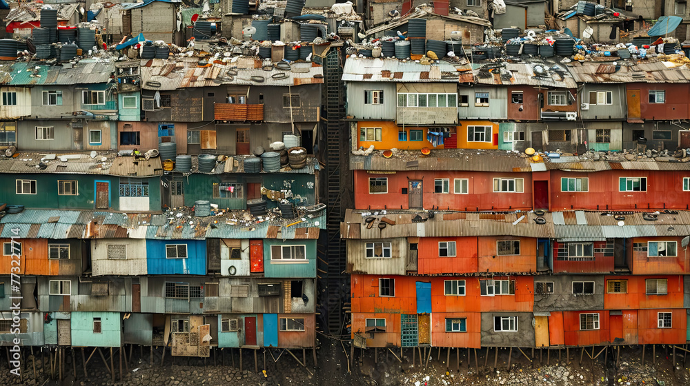 The slums in the middle of the city are full of buildings The slums in the middle of the city are full of buildings