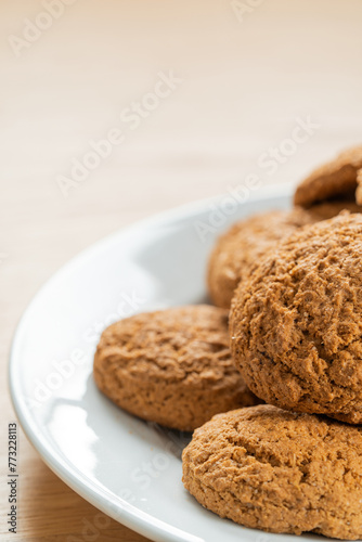 Oatmeal cookies. Fresh sweet pastries for tea. Homemade oatmeal sweets.