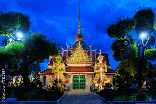 The Wat Arun temple entrance at dusk, Bangkok, Thailand