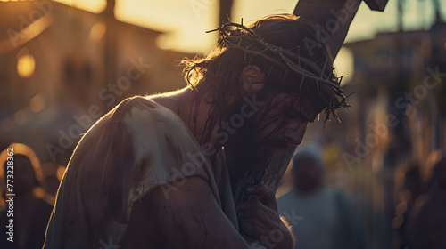 La Passion du Christ : Jésus portant la Croix le Vendredi Saint, un rappel qui donne à réfléchir sur le sacrifice et la dévotion photo