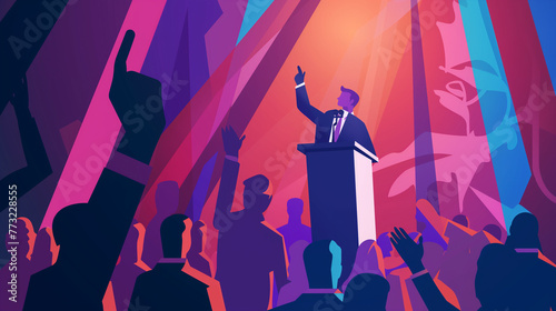 Politico Falando em um palco para uma multidão - Ilustração photo