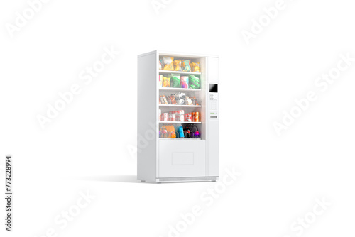 Blank white vending machine with snacks and drinks mockup, isolated
