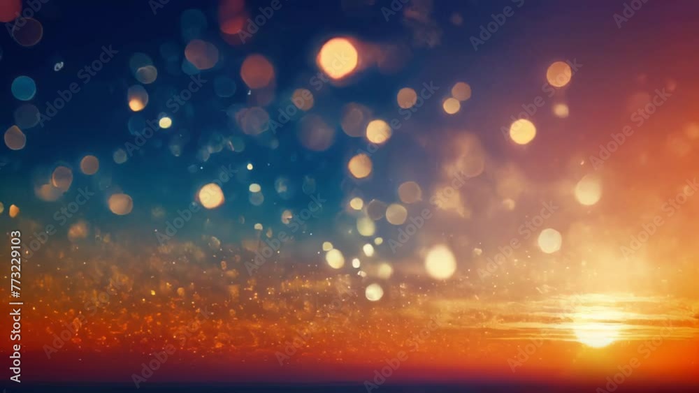 Abstract summer background with blurred glowing orange bokeh lights