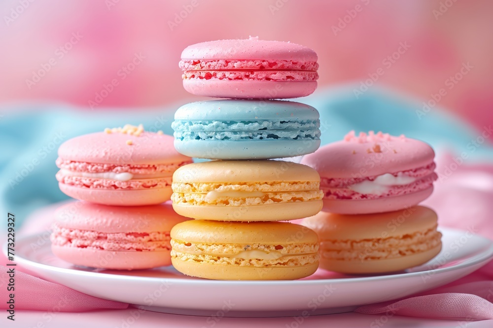 Macarons in pastel colors stacked artistically Macarons in pastel colors stacked artistically