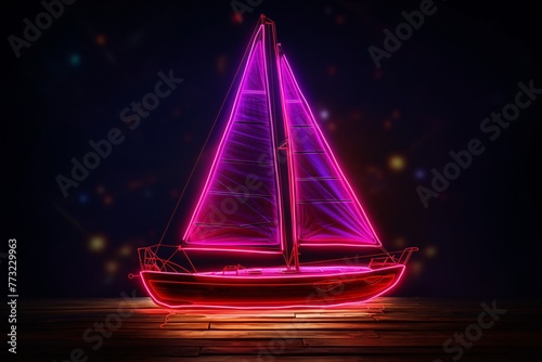 a neon boat with a sail