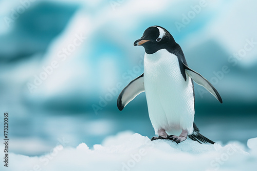 Photo of A penguin gliding on an ice floe