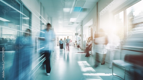 a group of people in a hospital hallway