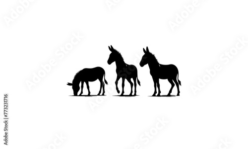 donkey silhouetts set in black and white ,donkey silhouettes set ,donkey silhouette design
